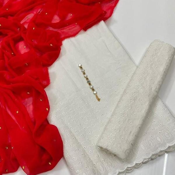 3 Pcs Women's Unstitched Chikankari Embroidered Suit