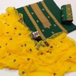 4 Pcs Women's Unstitched Cotton Embroidered Suit.