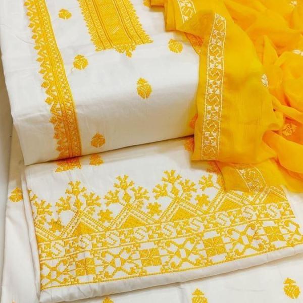 3 Pcs Women's Unstitched Cotton Embroidered Suit