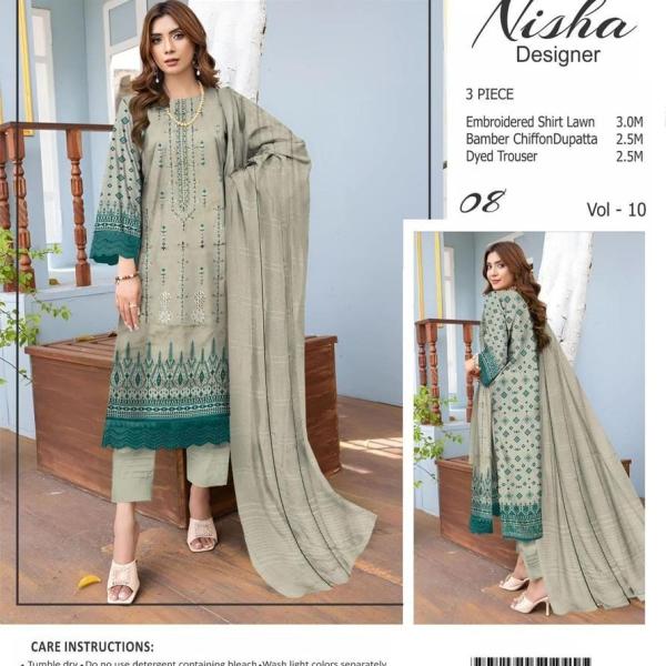 3 Pcs Women's Unstitched Lawn Embroidered Suit