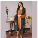 3 Pcs Women's Unstitched Dhanak Embroidered Suit