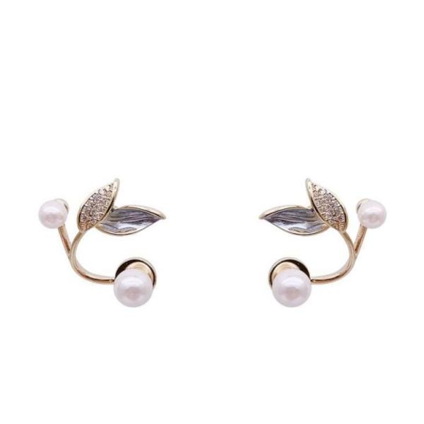 New Pearl Leaf Fish Tail Stud Earrings For Girls