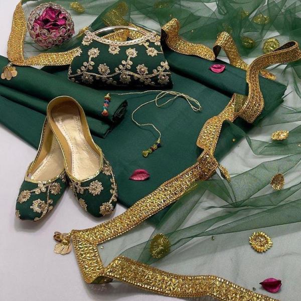 3 Pcs Women's Unstitched Fancy Katan Silk Embroidered Suit